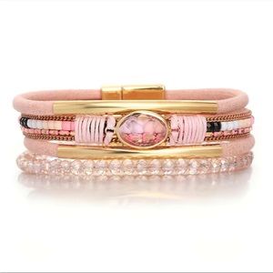 3 pack, boho vegan leather gemstone wrap bracelet